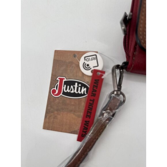 Justin Womens Crossbody Clutch Wristlet RFID-Blocking Brown Red 3 Way New - Picture 3 of 7